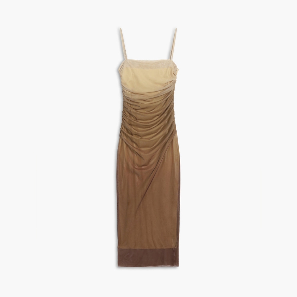 COMMENSE CAPPUCCINO OMBRE MESH ZIPPERED LONG DRESS NWT